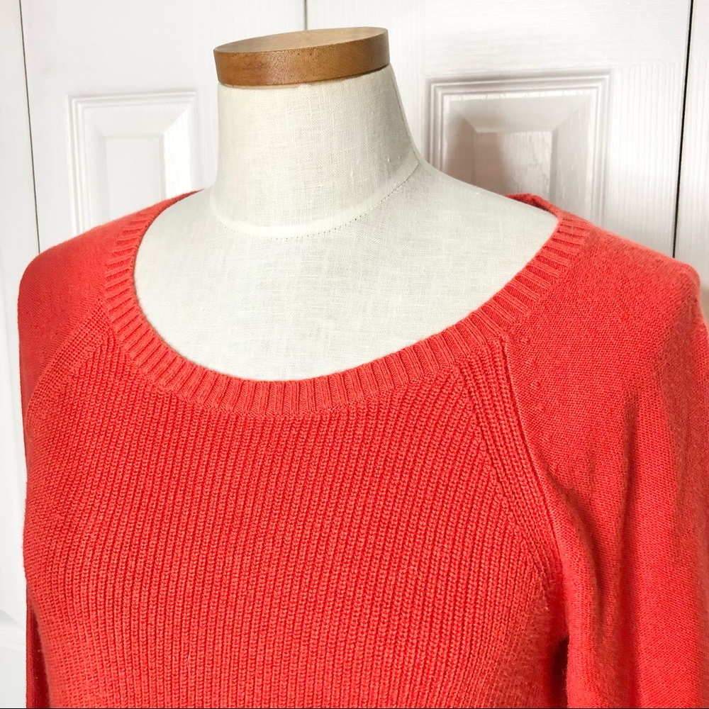 Talbots tangerine/ burnt orange scoop neck cotton sweater, elbow patches - Picture 2 of 6